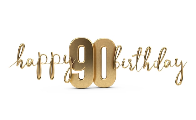Feliz 90 cumpleaños fondo de saludo de oro 3D Rendering