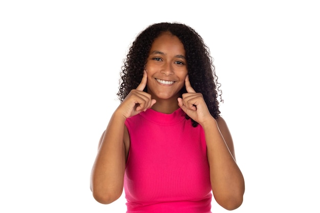 Foto feliz adolescente bonitinha mostrando seu lindo sorriso