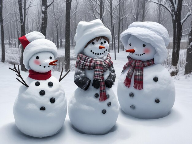 Feliz adorável bonito boneco de neve natal ilustração de família férias de inverno feliz ano novo caracte