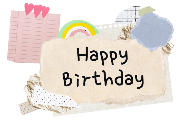 Feliz aniversário adesivo de palavra png tipografia estética colagem de papel fundo transparente