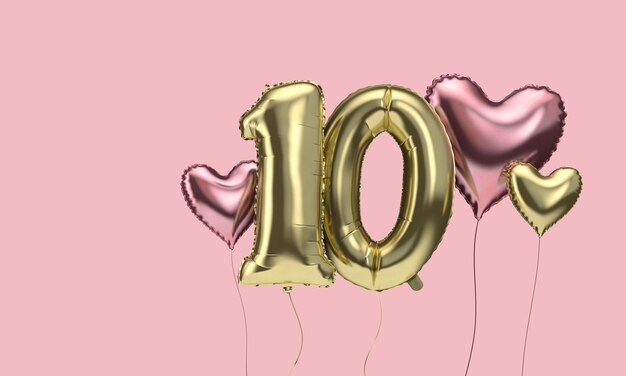 Feliz aniversário balões de celebração com corações d render