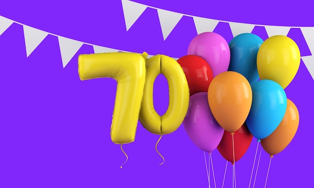 Feliz aniversário balões de festa colorida e bunting d render