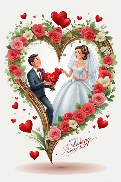 Feliz aniversario de bodas en forma de corazón