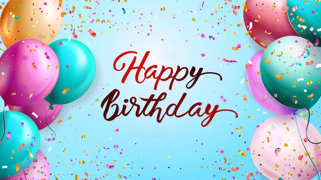 Feliz aniversário celebração carta de convite saudação com texto e balões