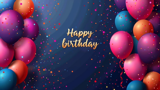 Feliz aniversário celebração carta de convite saudação com texto e balões