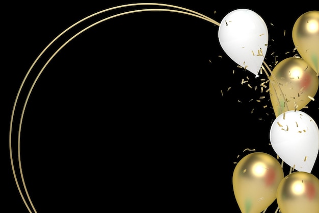 Feliz aniversário com balões dourados e confetes dourados