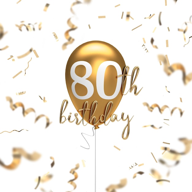 Feliz aniversário de 80 anos, saudação de balão de ouro, fundo, renderização em 3D