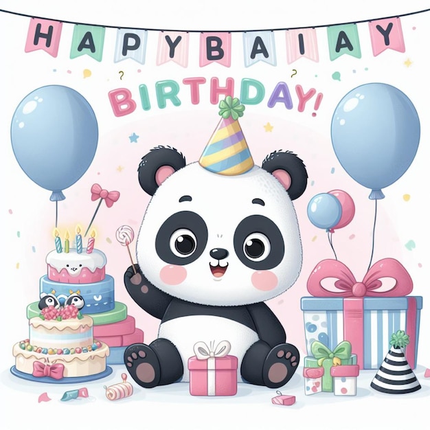 Feliz aniversário do bebê panda ilustração detalhe de clipart Generativo