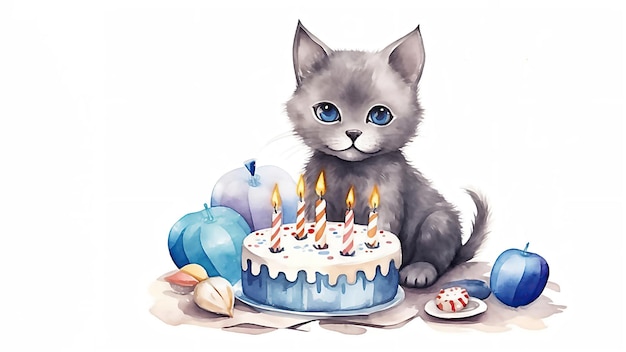 Feliz aniversário Feliz gato de desenho animado Ilustração Post processada imagem gerada por IA