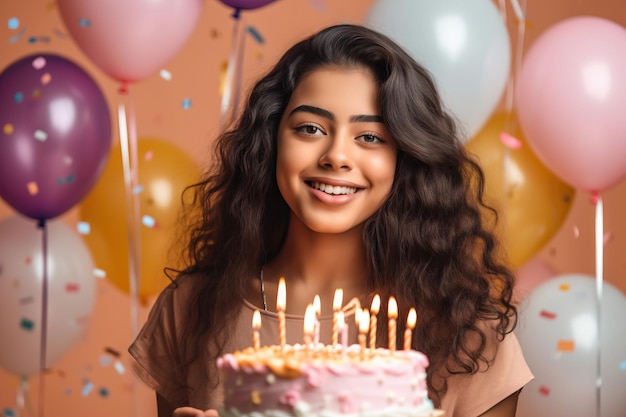 Feliz aniversário jovem menina segurando um presente