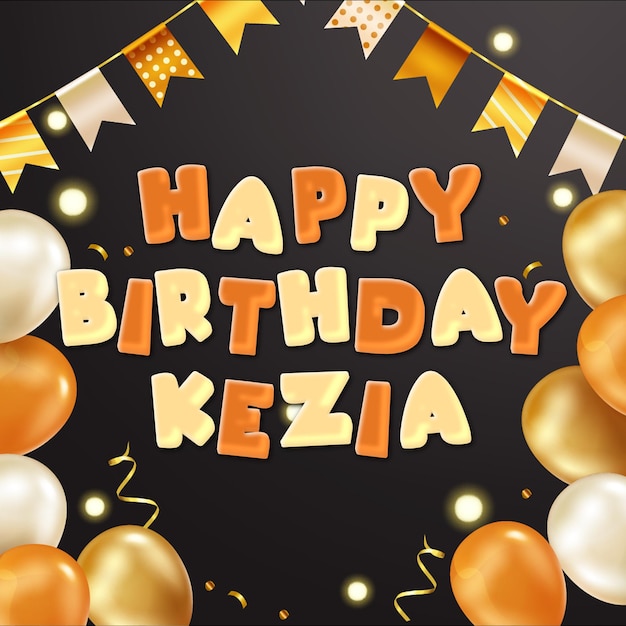 Feliz aniversário Kezia Gold Confetti Cute Balão Cartão Foto Texto Efeito