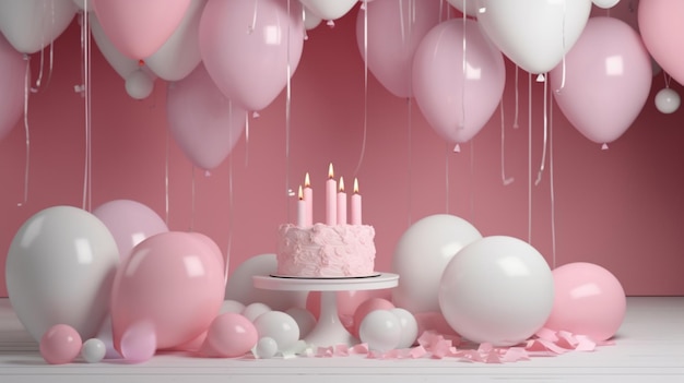 Feliz aniversário pano de fundo rosa e branco Ai gerou arte