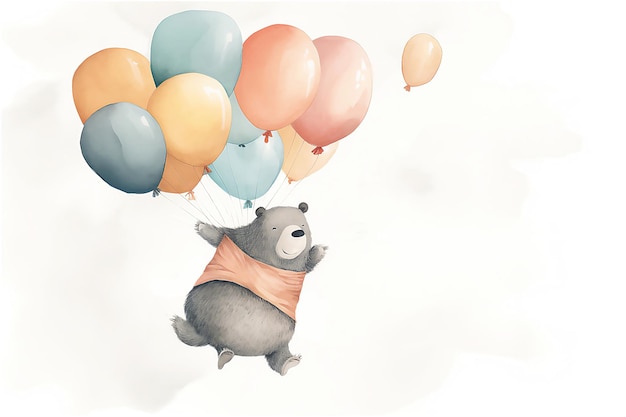 Feliz Aniversário Urso fofo de desenho animado com balãoIlustração Imagem gerada por IA pós-processada