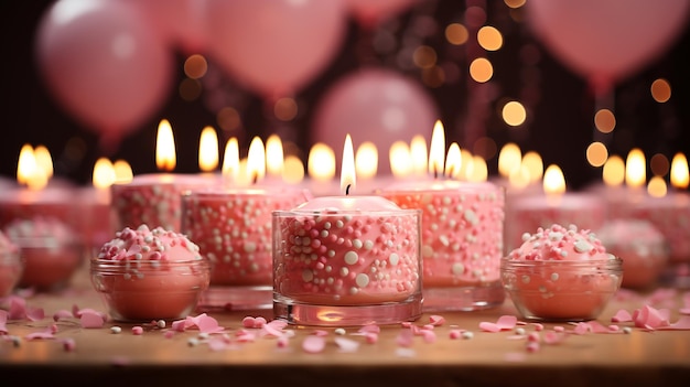 Feliz aniversário velas em tema rosa pastel