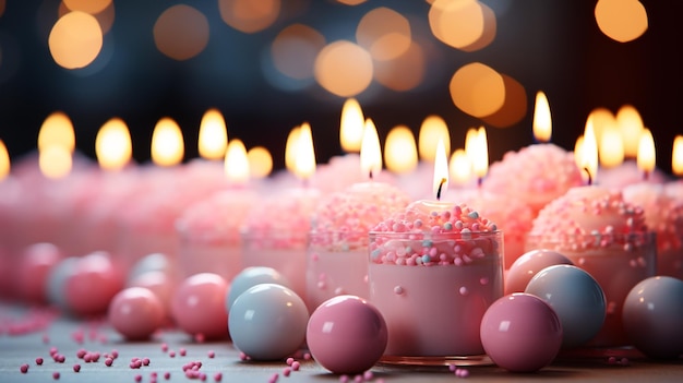 Feliz aniversário velas em tema rosa pastel