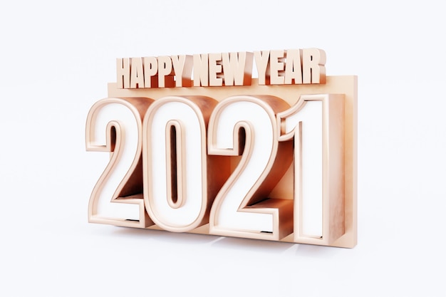 Feliz ano novo 2021 letras em negrito douradas de alta qualidade renderização em 3D isolado no branco