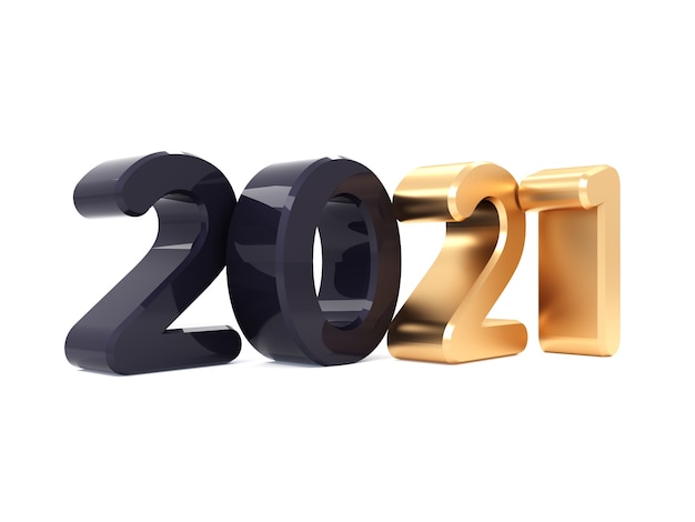 Feliz ano novo 2021 texto 3d de celebração. modelo de calendário de número 2021 vermelho