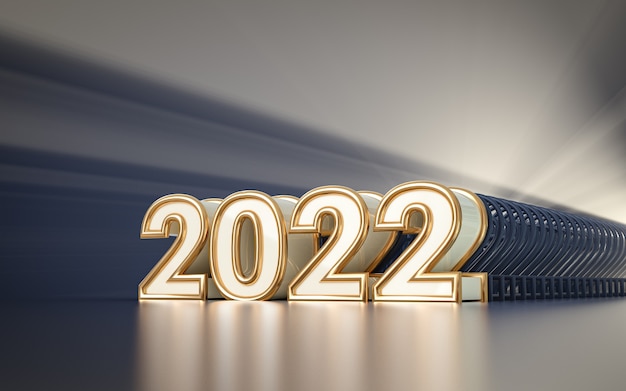 Feliz ano novo 2022 papel de parede premium fundo de renderização em 3d para banner social e cartaz