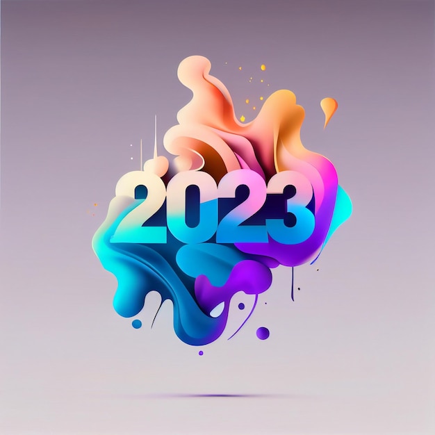 Feliz ano novo 2023 colorido gradiente de cor suave