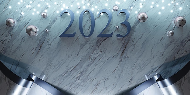 Feliz ano novo 2023 fundo de mármore de natal ilustração 3d fundo de ano novo