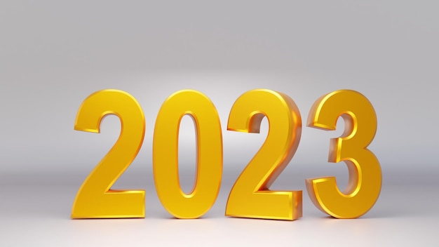 Feliz Ano Novo 2023 Golden 3D números renderização em 3D