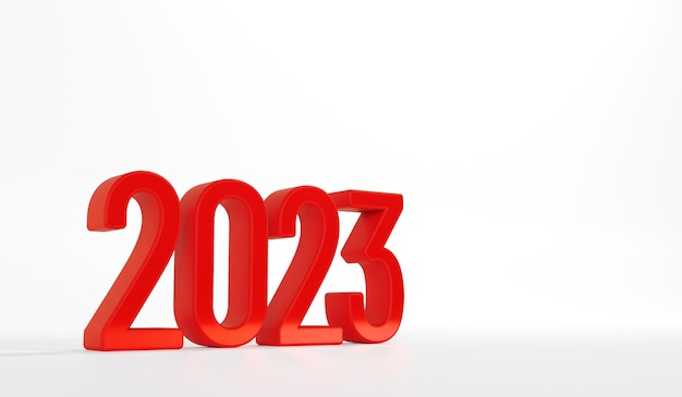 Feliz ano novo 2023 texto Texto vermelho de 2023 em fundo branco renderização em 3d