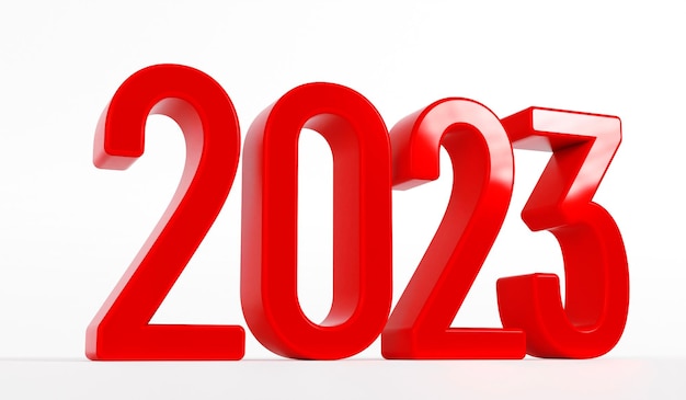 Feliz ano novo 2023 texto Texto vermelho de 2023 em fundo branco renderização em 3d