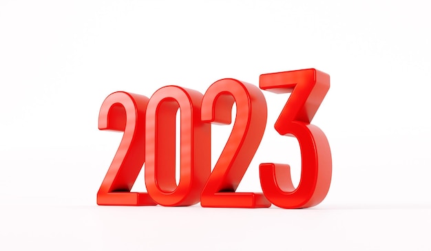 Feliz ano novo 2023 texto Texto vermelho de 2023 em fundo branco renderização em 3d