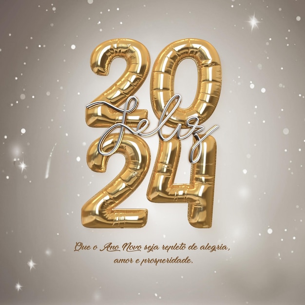 Feliz Ano Novo 2024 3D SEAL GOLD SILVER