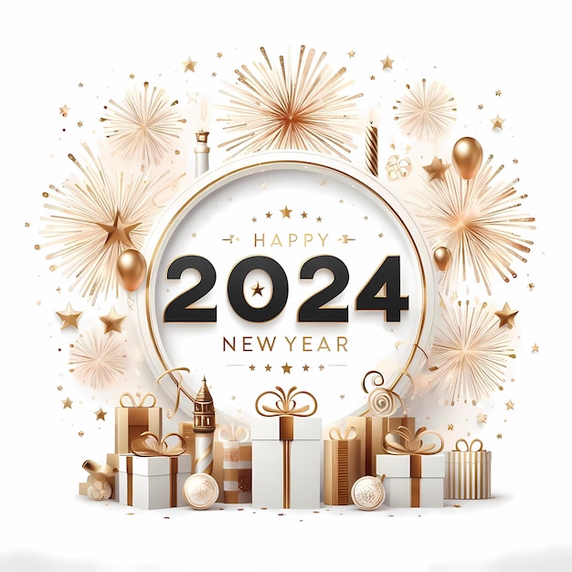 Feliz ano novo 2024 com fundo branco