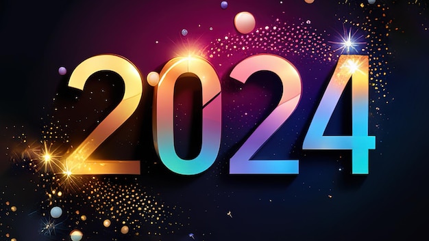 Feliz ano novo 2024 com números coloridos e fundo Fundo Premium