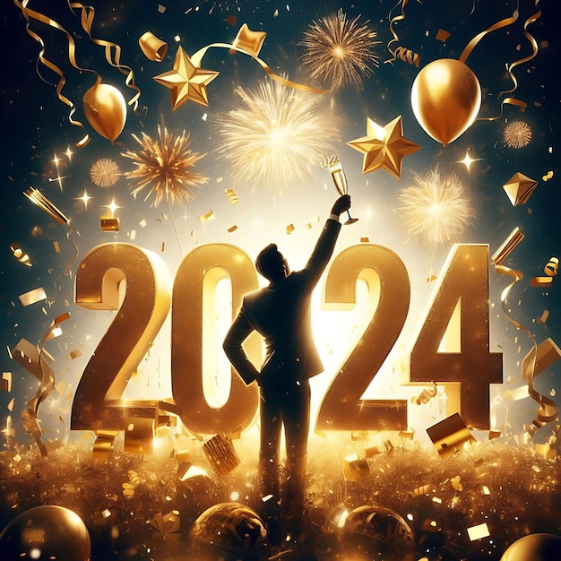 Feliz ano novo 2024 com números festivos cheios de belas cores Feliz celebração do ano novo