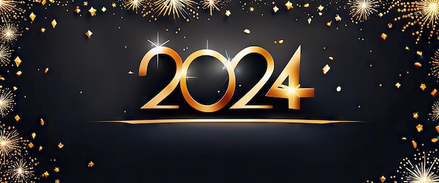 Feliz Ano Novo 2024 Letras Douradas Banner Generative AI