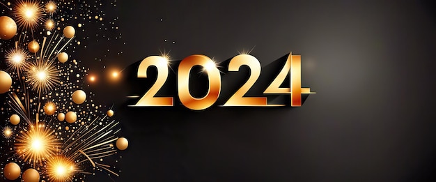 Feliz Ano Novo 2024 Letras Douradas Banner Generative AI