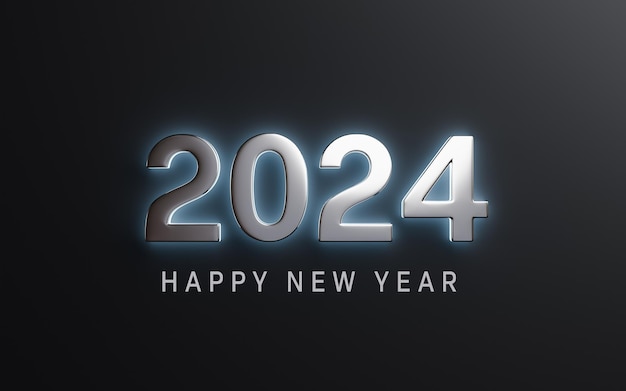 Feliz ano novo 2024 números de prata em fundo preto