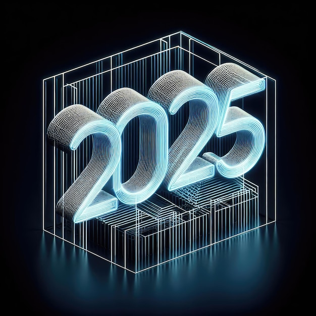 Feliz Ano Novo 2025 2025 luzes vista do ano 2025 número flutuante Número de desenho de computador 2025