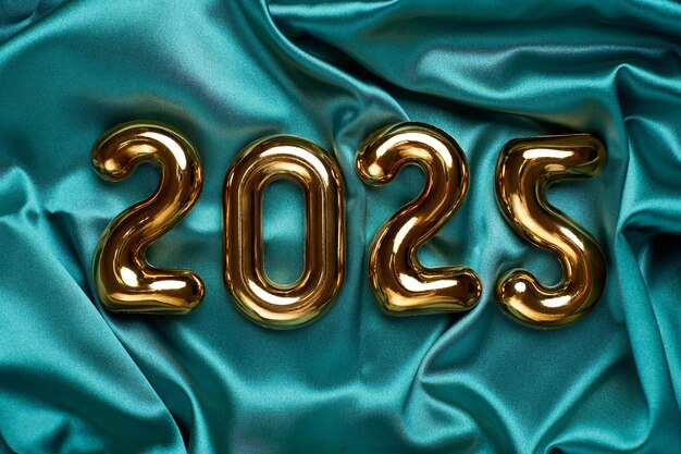 Feliz Ano Novo 2025 com fundos com números de 2025 em textura de tecido de seda