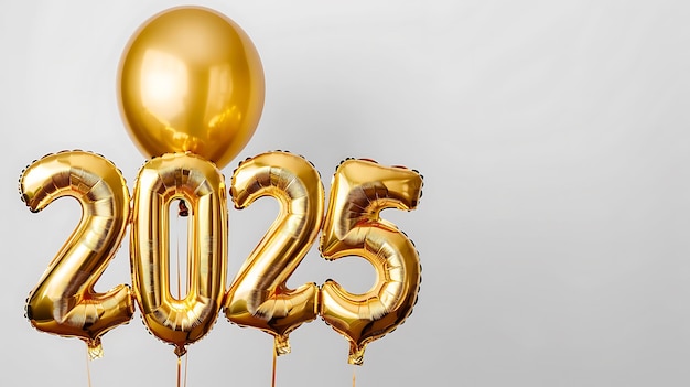 Feliz ano novo 2025 em balões de folha dourada em forma