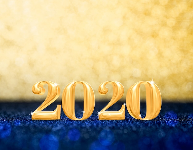 Feliz ano novo ano 2020 em glitter dourado e azul marinho