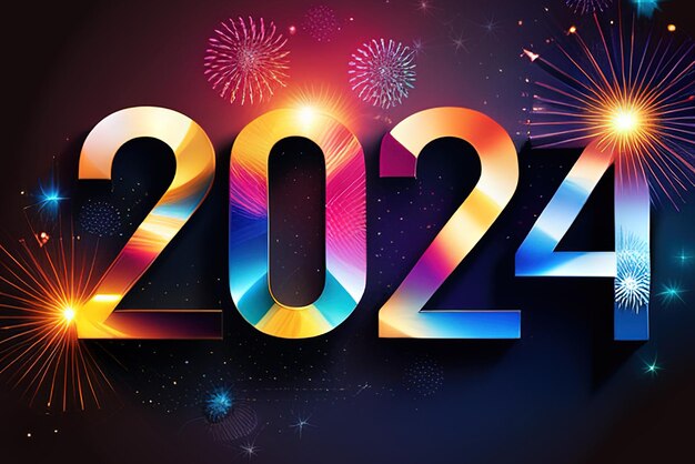 Feliz Ano Novo Celebração 2024 Sparkles Banner cartão brilhante brilhante