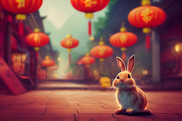 Feliz ano novo chinês 2023 fundo de coelho