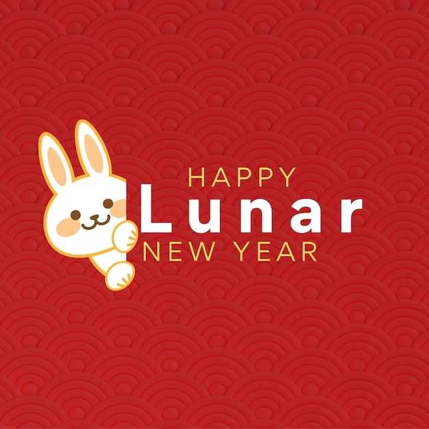 Feliz Ano Novo Chinês Ano do signo do zodíaco do Coelho em símbolo de fundo de cor vermelha com elementos de decoração de estilo oriental Design de modelo de mídia social