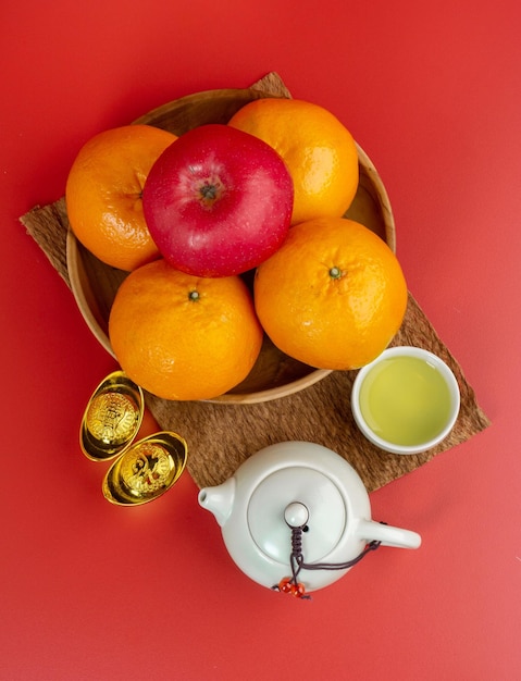 Feliz Ano Novo Chinês com Frases Chinesas de Mandarin Oranges, respectivamente, significa boa sorte.