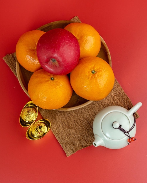 Feliz Ano Novo Chinês com Frases Chinesas de Mandarin Oranges, respectivamente, significa boa sorte.