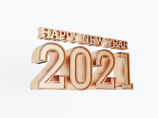Feliz ano novo de 2021 letras douradas em negrito isoladas em branco