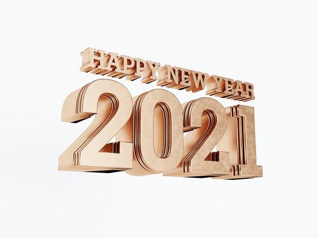 Feliz ano novo de 2021 letras douradas em negrito isoladas em branco
