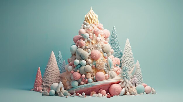 Feliz ano novo design abstrato festivo cor pastel suave azul e rosa árvores de Natal brancas paisagem de inverno colorida