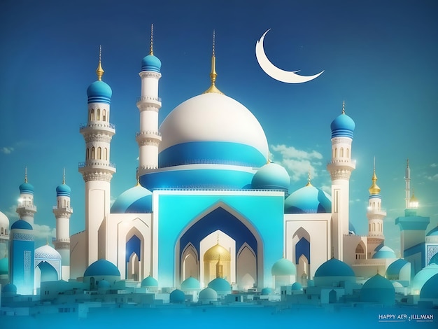 Feliz ano novo islâmico mídia social post mesquita