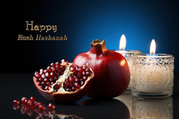 Foto feliz ano novo judaico de rosh hashaná pão mergulha maçã romã banner cartão postal inscrição cópia espaço celebração cartão de felicitações
