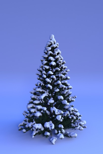 Feliz ano novo ou fundo de Natal decorações de inverno 3D Árvore de Natal coberta de neve vertical